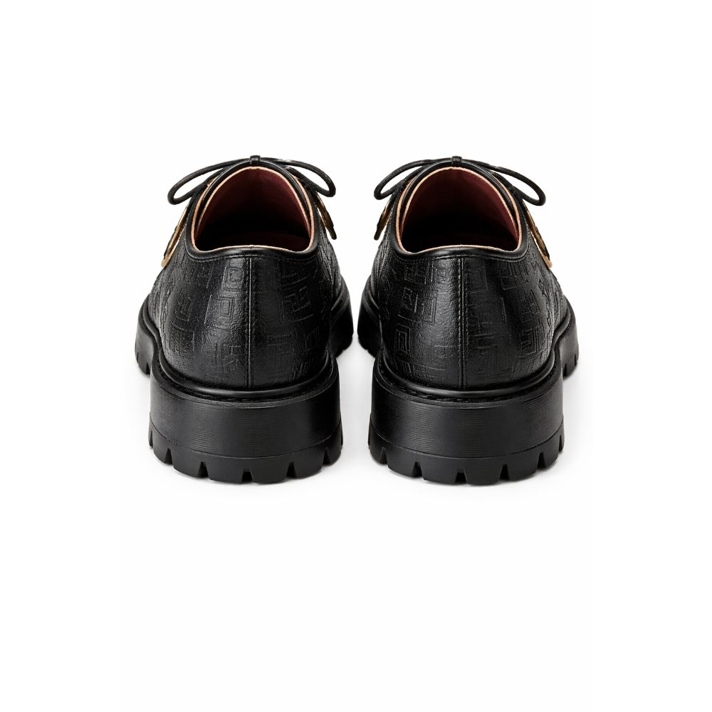 Mens Black Embossed Lace Up Casual Shoe